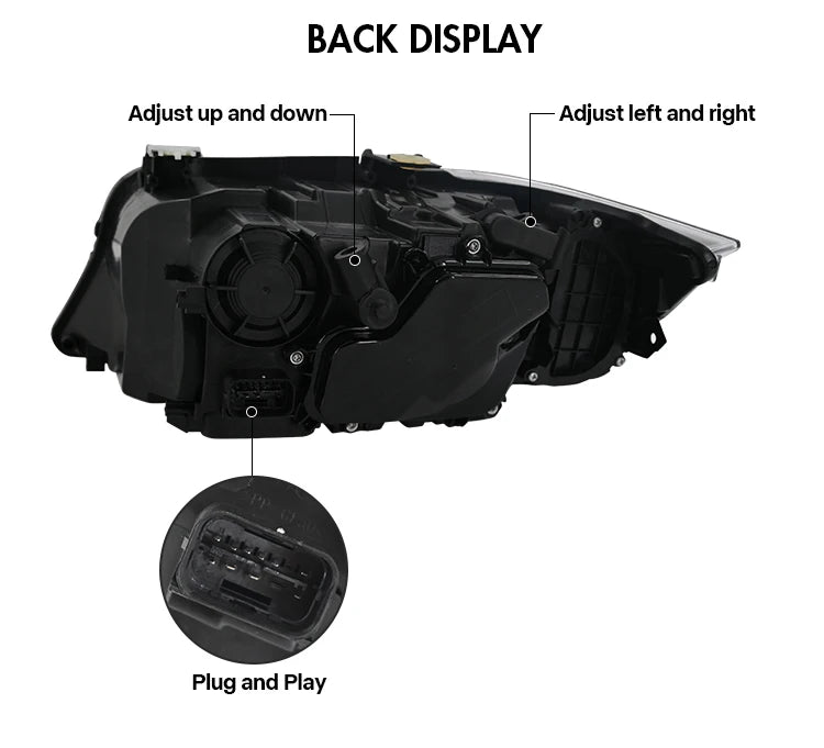 BMW 3 Series E90 E91 2005-2011 LED Headlights RGB Tuning - three-quarter view - Becquet Voiture