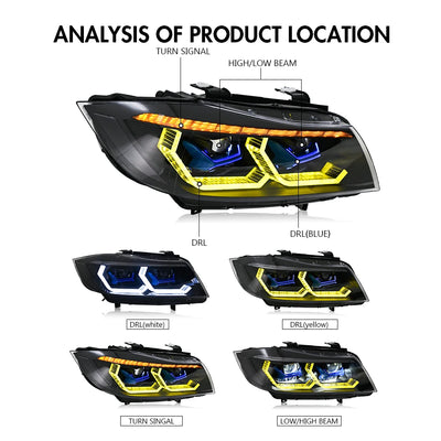 Phares LED BMW Série 3 E90 E91 2005-2012 - installé sur véhicule - Becquet Voiture