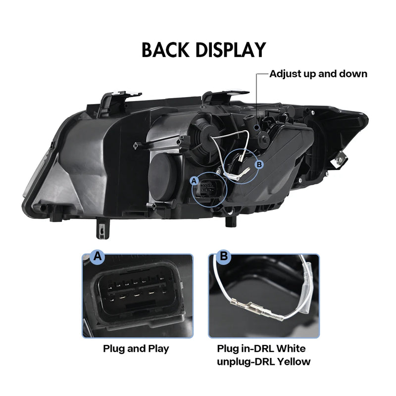 LED Headlights BMW 3 Series E90 E91 2005-2012 - studio packshot - Becquet Voiture