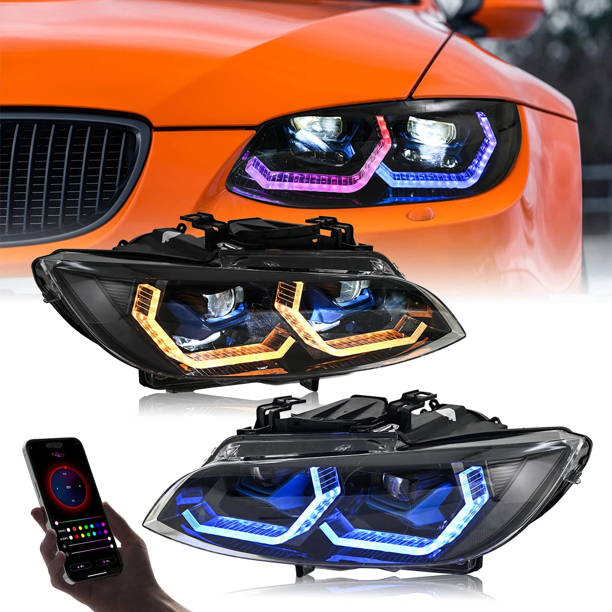 Phares LED BMW Série 3 E92 E93 2007-2013 - vue de face - Becquet Voiture