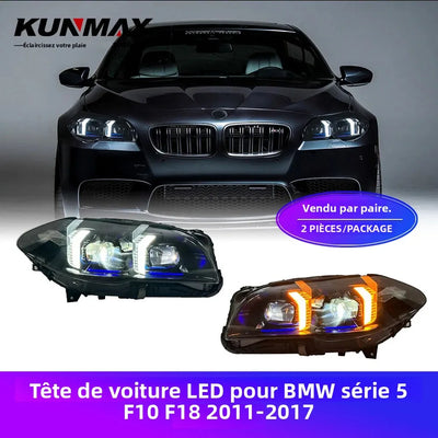 Phares LED BMW Série 5 F10 F18 2010-2017 (réf. 2) - vue de face - Becquet Voiture