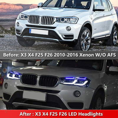 Phares LED BMW X3 F25 X4 F26 2010-2017 - vue de profil - Becquet Voiture