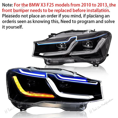Phares LED BMW X3 F25 X4 F26 2010-2017 - vue rapprochée - Becquet Voiture