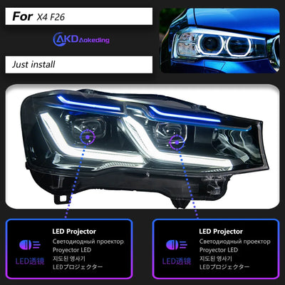 Phares LED BMW X3 F25 X4 F26 2014-2017 - vue rapprochée - Becquet Voiture