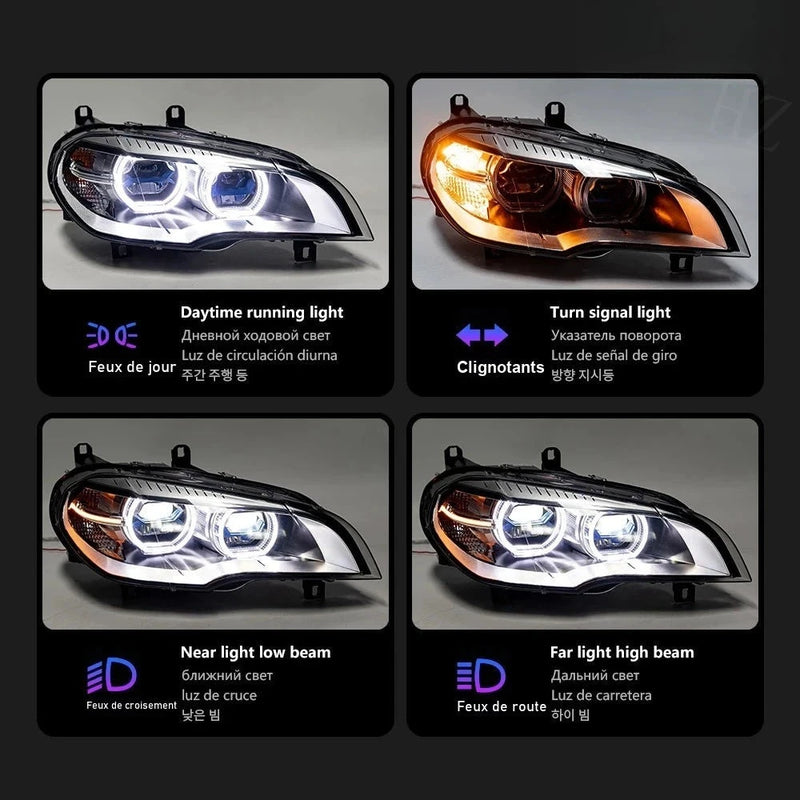 BMW X5 E70 2007-2013 LED Headlights Hella SG H7 Lens - three-quarter view - Becquet Voiture
