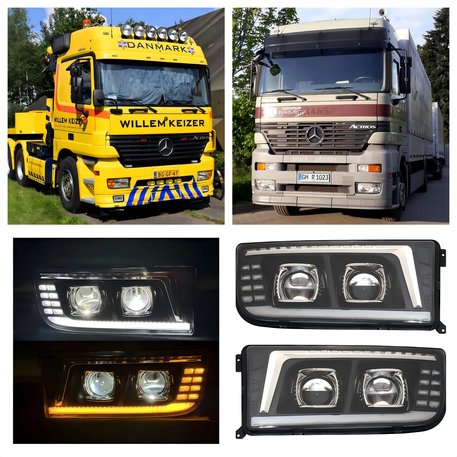 Phares LED Camion Mercedes Actros Axor 24V - vue de face - Becquet Voiture