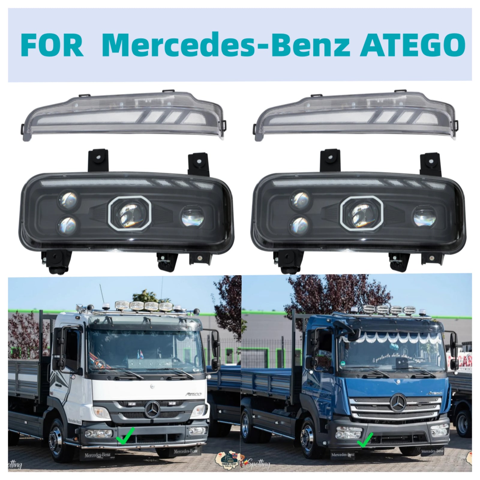 Phares LED Camion Mercedes-Benz Atego 24V - vue de face - Becquet Voiture