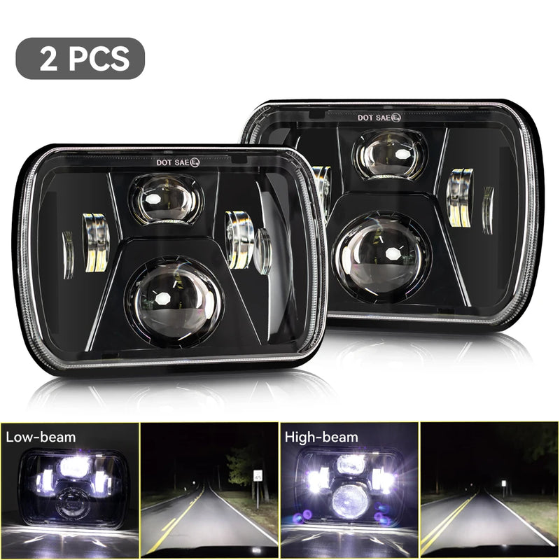 Phares LED Carrés 5x7 7x6 Jeep Wrangler YJ Cherokee XJ - en situation - Becquet Voiture