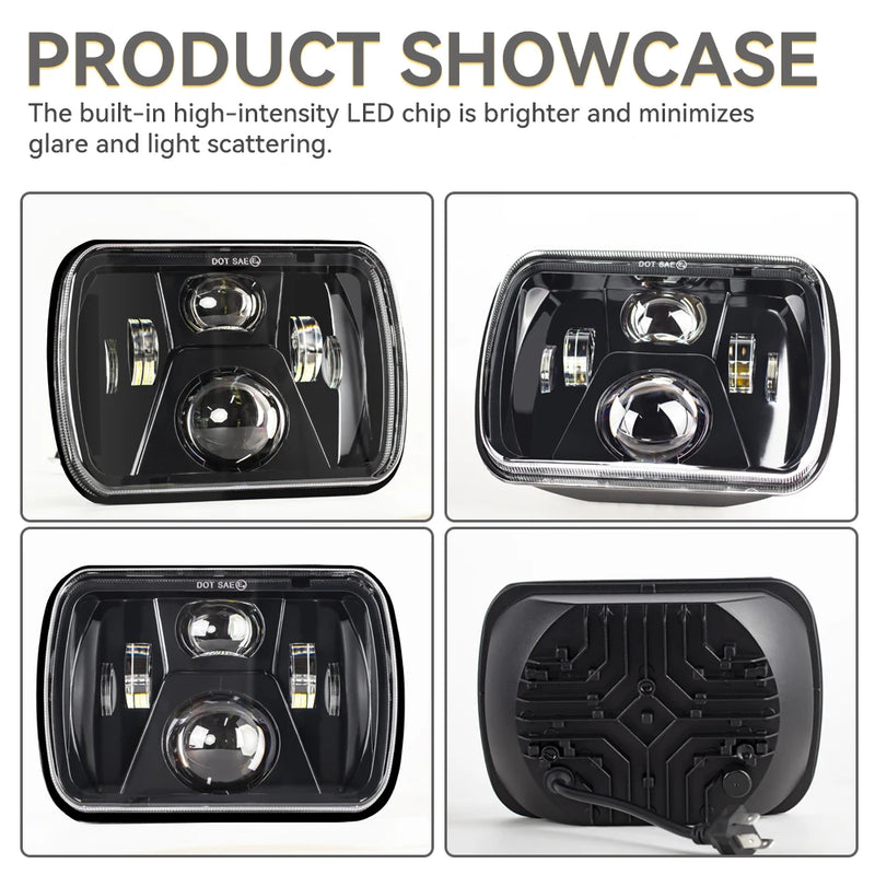 Phares LED Carrés 5x7 7x6 Jeep Wrangler YJ Cherokee XJ - packshot studio - Becquet Voiture