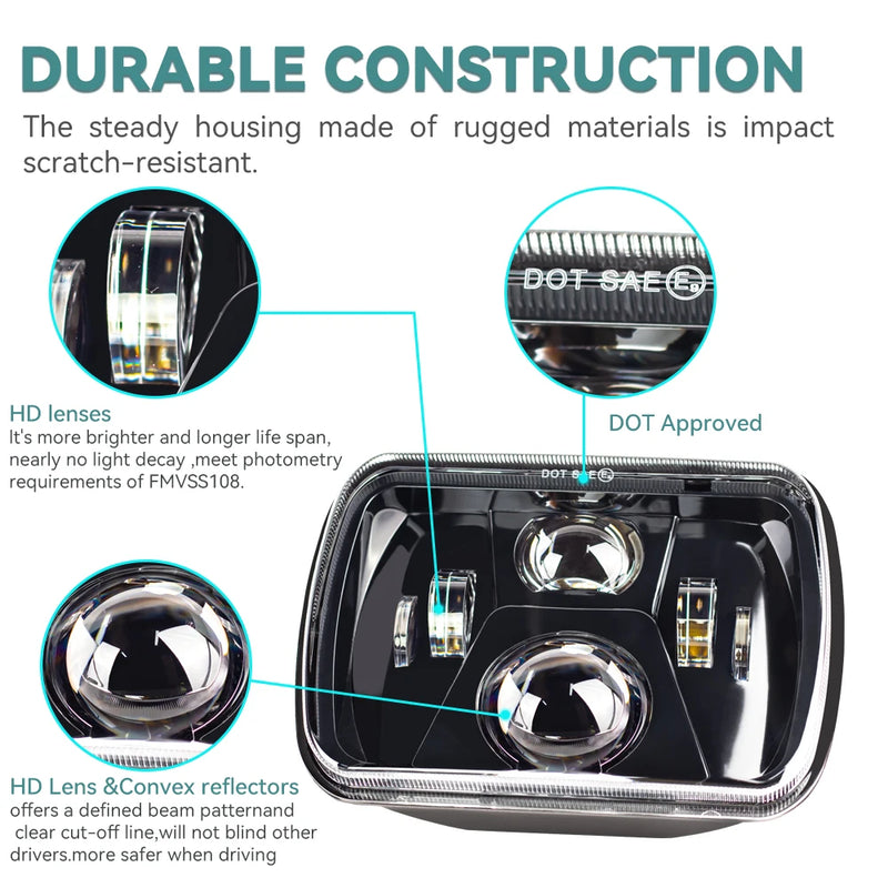 Phares LED Carrés 5x7 7x6 Jeep Wrangler YJ Cherokee XJ - vue arrière - Becquet Voiture