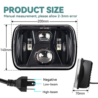 Phares LED Carrés 5x7 7x6 Jeep Wrangler YJ Cherokee XJ - vue de profil - Becquet Voiture