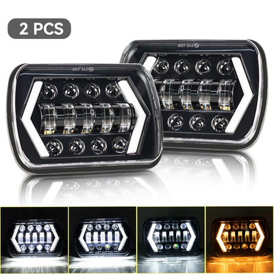 Phares LED Carrés 5x7 7x6 Jeep Wrangler YJ Cherokee XJ - vue rapprochée - Becquet Voiture