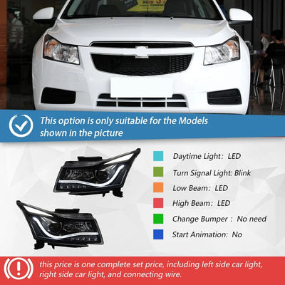 Phares LED Chevrolet Cruze 2009-2014 Projecteur Tuning - détail du montage - Becquet Voiture
