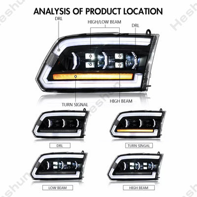 Phares LED Dodge RAM 1500 2500 3500 2009-2018 Séquentiel DRL - installé sur véhicule - Becquet Voiture