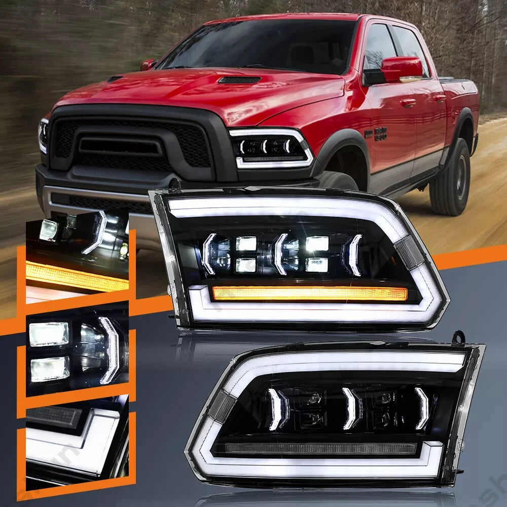 Phares LED Dodge RAM 1500 2500 3500 2009-2018 Séquentiel DRL - vue de face - Becquet Voiture