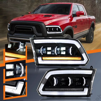 Phares LED Dodge RAM 1500 2500 3500 2009-2018 Séquentiel DRL - vue de face - Becquet Voiture