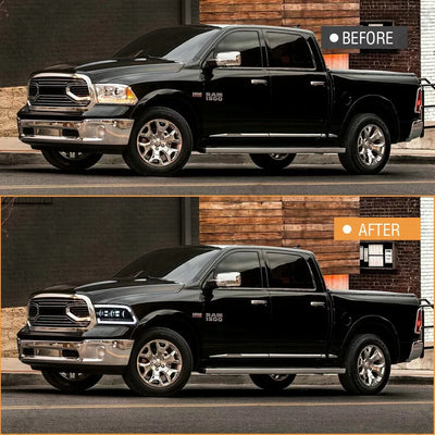 Phares LED Dodge RAM 1500 2500 3500 2009-2018 Séquentiel DRL - vue de profil - Becquet Voiture