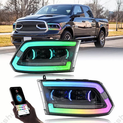 Phares LED Dodge RAM 1500 2500 3500 2009-2018 Séquentiel DRL - vue rapprochée - Becquet Voiture