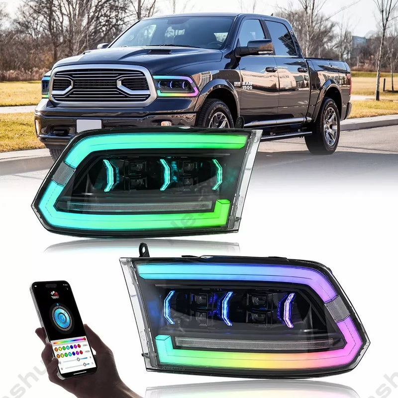 Phares LED Dodge RAM 1500 2500 3500 2009-2018 Séquentiel DRL - vue rapprochée - Becquet Voiture
