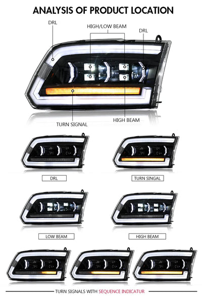 Phares LED Dodge RAM 1500 2500 3500 2009-2018 Séquentiel - vue arrière - Becquet Voiture