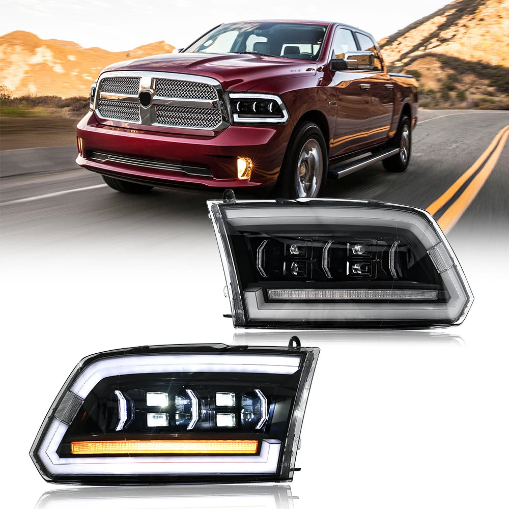Phares LED Dodge RAM 1500 2500 3500 2009-2018 Séquentiel - vue de face - Becquet Voiture