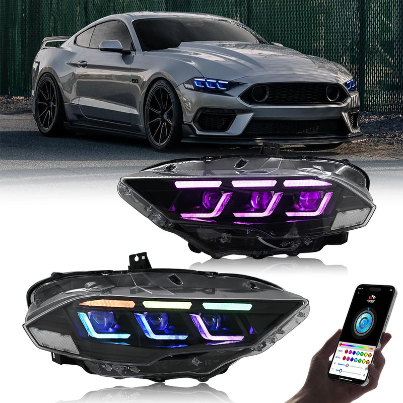 Phares LED DRL Ford Mustang 2018-2023 - vue de face - Becquet Voiture