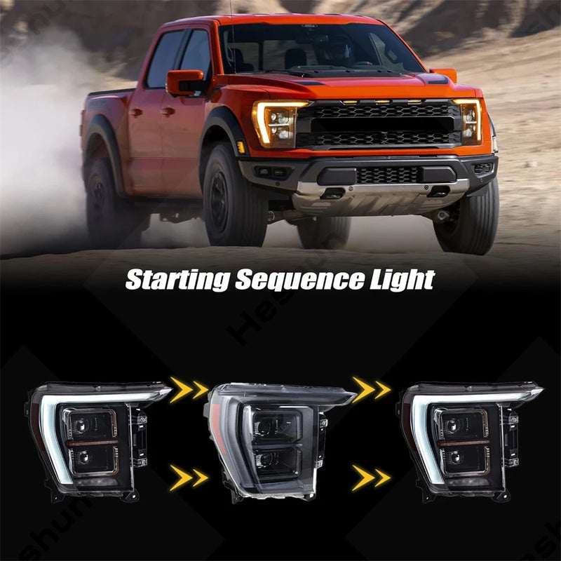 Phares LED Ford F150 2021-2024 RGB DRL Paire - vue de trois-quarts - Becquet Voiture