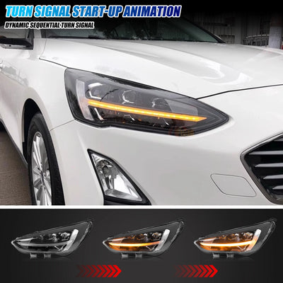 Phares LED Ford Focus MK4 2019-2021 Clignotants Séquentiels - vue de trois-quarts - Becquet Voiture