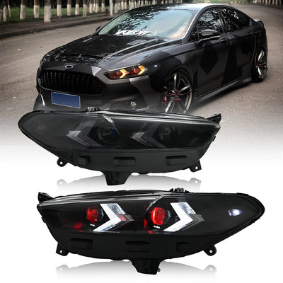 Phares LED Ford Fusion 2013-2016 Double Lentille - packshot studio - Becquet Voiture