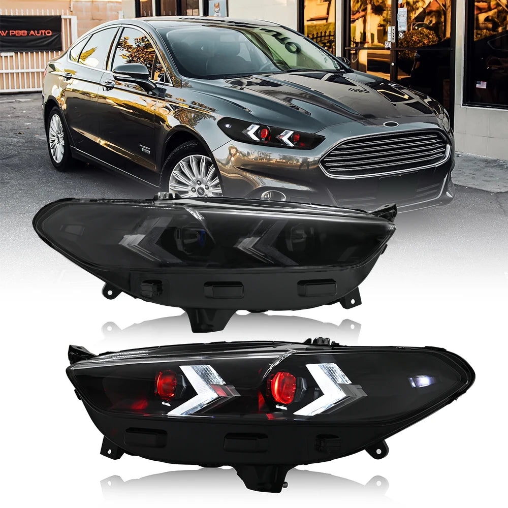 Phares LED Ford Fusion 2013-2016 Double Lentille - vue de face - Becquet Voiture