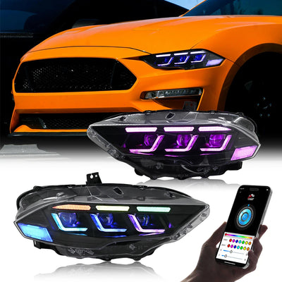 Phares LED Ford Mustang 2018-2022 RGB Contrôle - détail du montage - Becquet Voiture