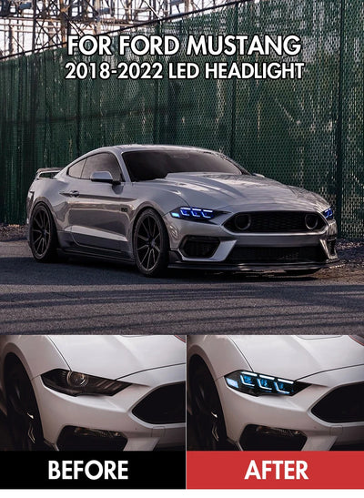 Phares LED Ford Mustang 2018-2022 RGB Contrôle - vue de profil - Becquet Voiture