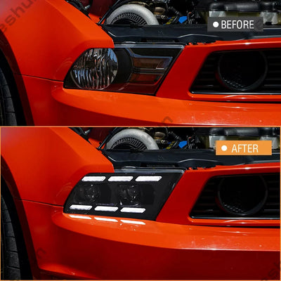 Phares LED Ford Mustang GT Shelby 2009-2014 DRL Clignotant - vue de profil - Becquet Voiture