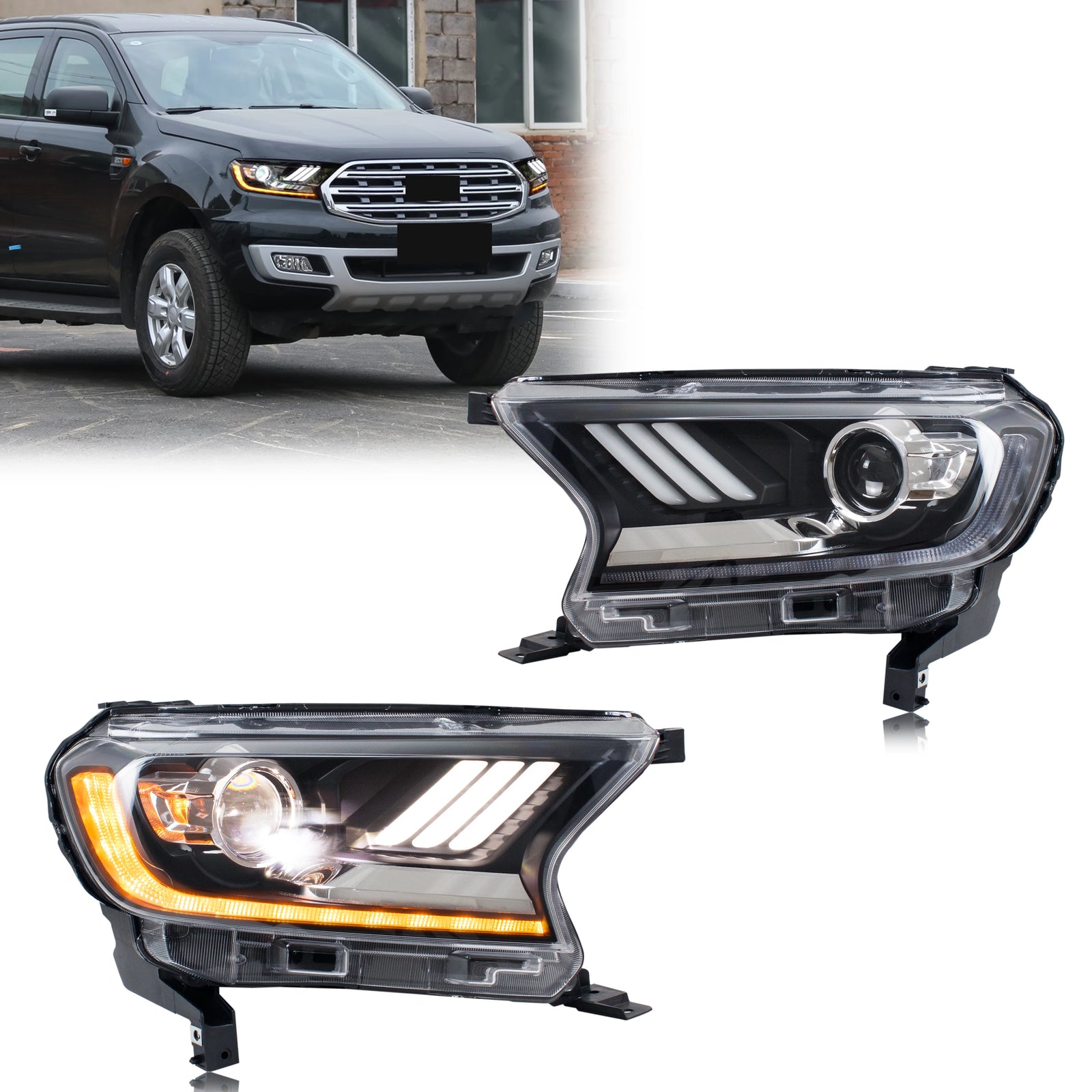 Phares LED Ford Ranger T7 T8 2015-2021 (réf. 2) - vue de face - Becquet Voiture