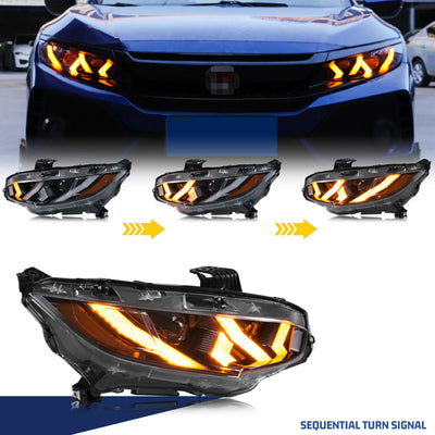 Phares LED Honda Civic 2016-2021 10e Génération FK - vue de profil - Becquet Voiture