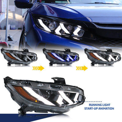 Phares LED Honda Civic 2016-2021 10e Génération FK - vue de trois-quarts - Becquet Voiture