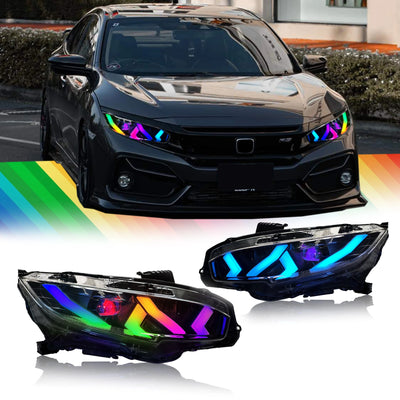 Phares LED Honda Civic Double Lentille RGB - détail du montage - Becquet Voiture