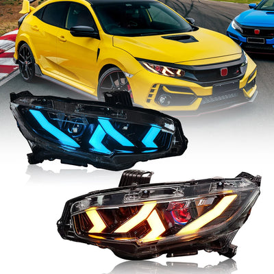 Phares LED Honda Civic Double Lentille RGB - vue de face - Becquet Voiture