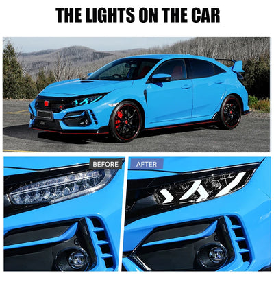 Phares LED Honda Civic Double Lentille RGB - vue de profil - Becquet Voiture