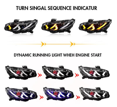 Phares LED Honda Civic Double Lentille RGB - vue de trois-quarts - Becquet Voiture