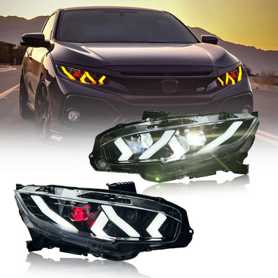 Phares LED Honda Civic Double Lentille RGB - vue rapprochée - Becquet Voiture