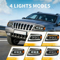 Phares LED Jeep Grand Cherokee WJ 1999-2004 - vue arrière - Becquet Voiture