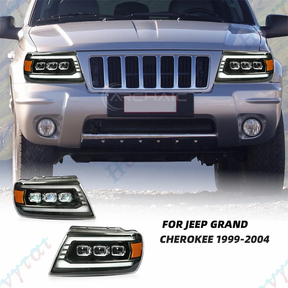 Phares LED Jeep Grand Cherokee WJ 1999-2004 - vue de face - Becquet Voiture