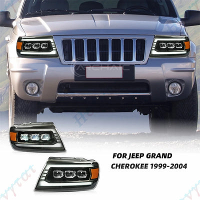 Phares LED Jeep Grand Cherokee WJ 1999-2004 - vue de face - Becquet Voiture