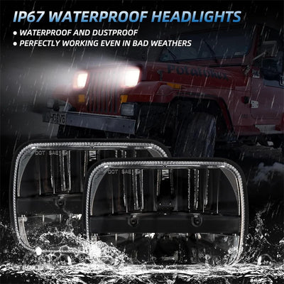Phares LED Jeep Wrangler YJ 5x7 - installé sur véhicule - Becquet Voiture