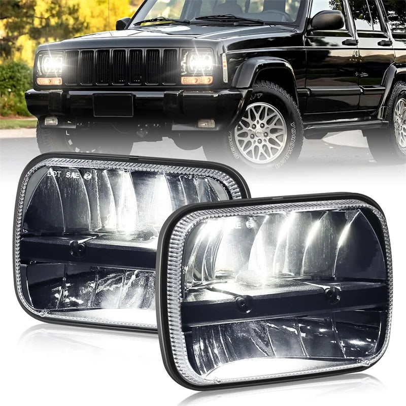 Phares LED Jeep Wrangler YJ 5x7 - vue de face - Becquet Voiture