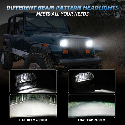 Phares LED Jeep Wrangler YJ 5x7 - vue de profil - Becquet Voiture
