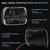 Phares LED Jeep Wrangler YJ 5x7 - vue de trois-quarts - Becquet Voiture