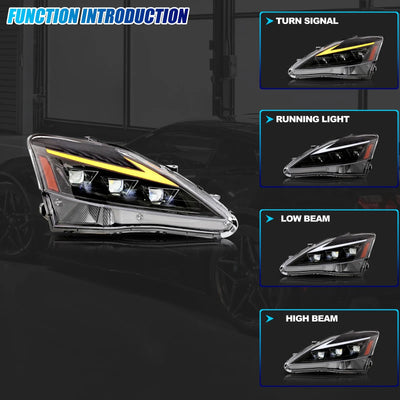 Phares LED Lexus IS250 IS350 ISF 2006-2013 - vue de profil - Becquet Voiture