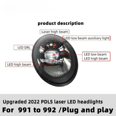 Phares LED Matriciel Porsche 911 991 Style 992 - détail du montage - Becquet Voiture